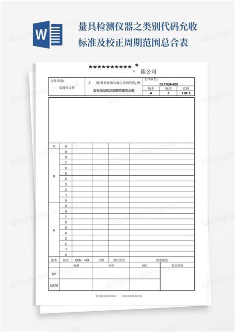 量具检测仪器之类别代码允收标准及校正周期范围总合表Word模板下载_编号qxrzpwzn_熊猫办公