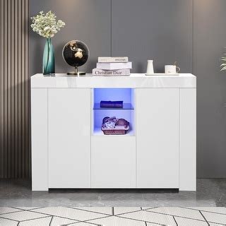 Kitchen Sideboard Cupboard with LED Light TV Stand with 2 Doors - On ...