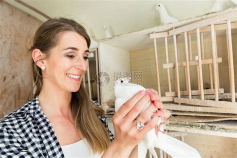 手上鸽舍里拿着鸽子的女人高清图片下载-正版图片503870325-摄图网
