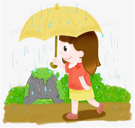 手绘插画风女孩下雨天打伞元素图片免费下载_PNG素材_编号vn2ioy3l3_图精灵