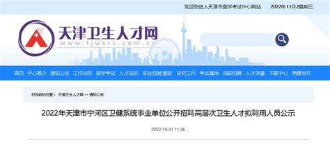 2022天津市宁河区卫健系统事业单位招聘高层次卫生人才拟聘人员公示