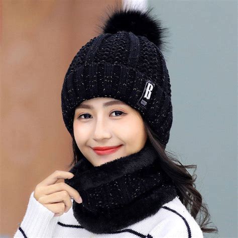 新款帽子围巾一体加厚保暖帽秋冬新款松鼠绒毛线编织女保暖网红帽-阿里巴巴