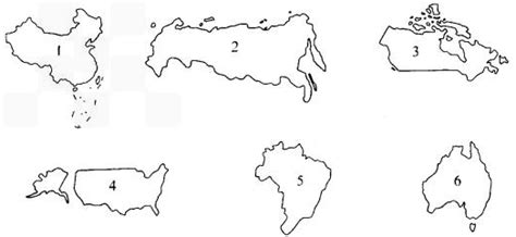 读各国轮廓图.回答问题(答国家名称和序号均可 11分)(1)面积最大国家是 . 人口最多的国家是 .(2)人口超过1亿的国家有 ...