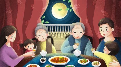 中秋节全家团圆吃月饼插画插画图片下载-正版图片400447788-摄图网
