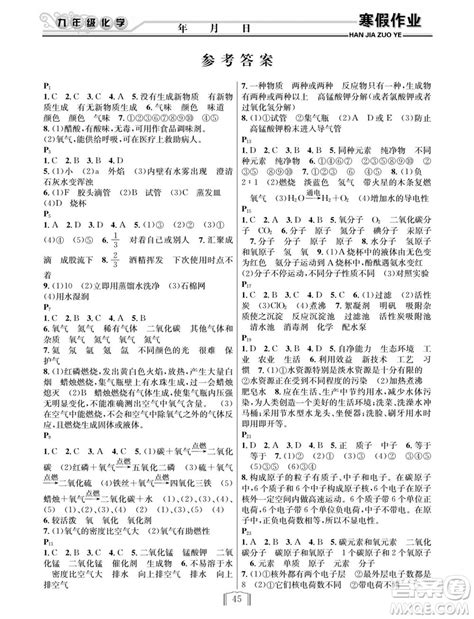 延边人民出版社2022寒假作业快乐假期九年级化学人教版答案 _答案圈