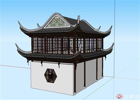 中式古建楼阁建筑CAD施工图-免费3dmax模型库-欧模网