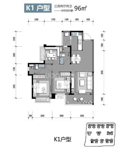 南宁奥园瀚德棠悦府2室2厅1卫户型图-南宁楼盘网