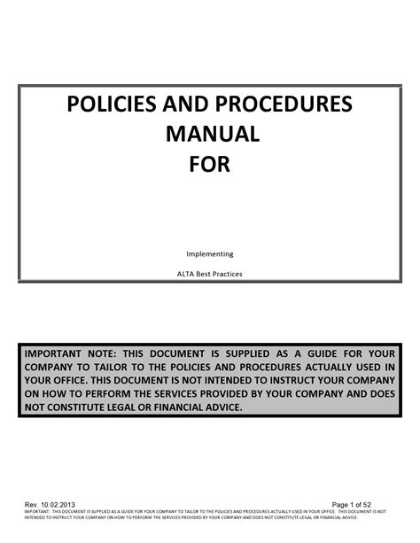 Company Procedures Manual Template Free - Printable Templates
