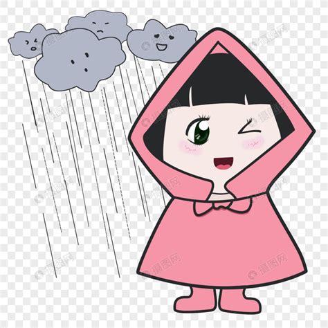 暴雨下雨穿雨衣的小姑娘元素素材下载-正版素材401173746-摄图网