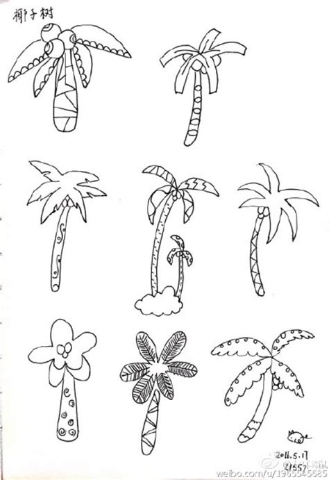 椰子树简笔画怎么画？椰子树卡通画儿童画手绘教程(4)[ 图片/16P ] - 才艺君