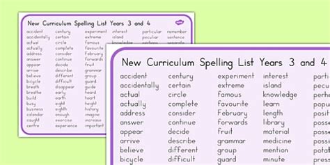 Spelling List Years 3 and 4 Word Mat - australia