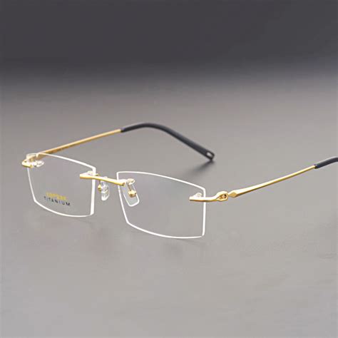 24K金无框近视眼镜架纯钛男无边框金丝镜框商务超轻舒适金色简约-淘宝网