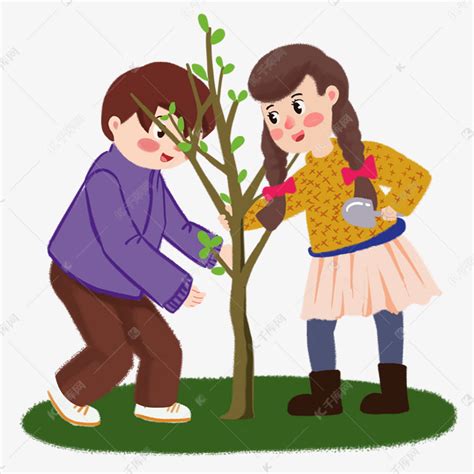 植树节情侣一起快乐种树手绘人物素材图片免费下载-千库网