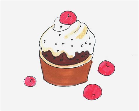 彩色纸杯蛋糕简笔画画法图片步骤💛巧艺网