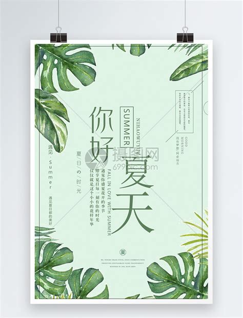 绿色植物系你好夏天海报设计模板素材-正版图片400141033-摄图网