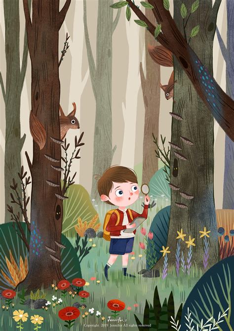 森林里探险小朋友高清图片下载-找素材