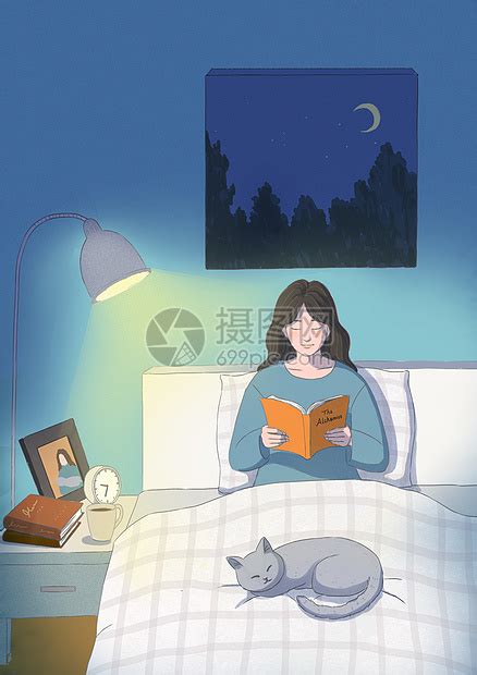 夜晚读书的女孩插画图片下载-正版图片600772971-摄图网