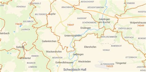 74547 Untermünkheim mit PLZ Karte und Straßenverzeichnis
