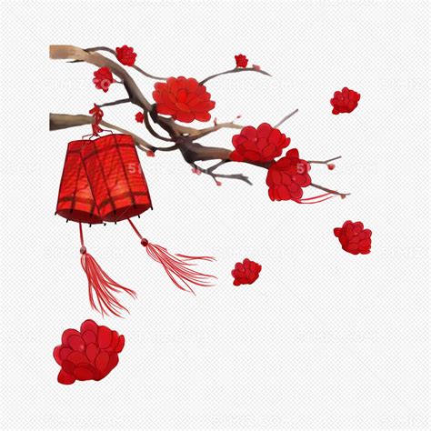 中国风手绘梅花灯笼新年装饰图案图片素材免费下载 - 觅知网