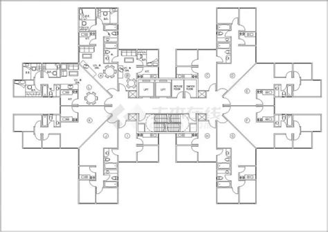 黑龙江鹤岗市某沿街井字形住宅楼平面户型设计CAD图纸（1梯12户）_住宅小区_土木在线