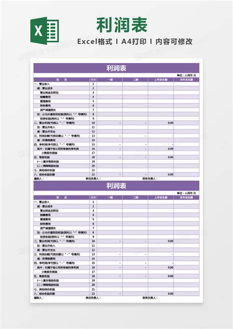 紫色利润表Excel模板下载_熊猫办公