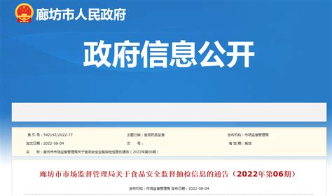 河北省廊坊市市场监督管理局关于食品安全监督抽检信息的通告（2022年第06期）-中国质量新闻网