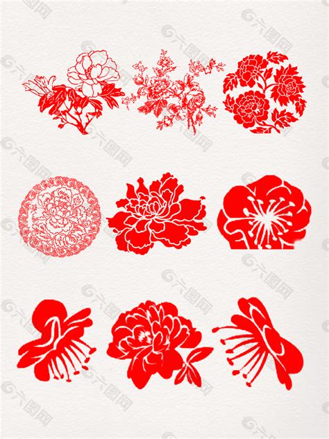 中国风剪纸花卉设计元素素材免费下载(图片编号:9115026)-六图网