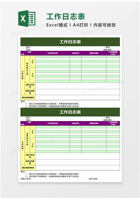 实用简单工作日志表Excel模板下载_熊猫办公
