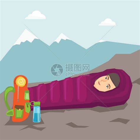 野外在睡袋中睡觉的女子插画图片下载-正版图片302144965-摄图网