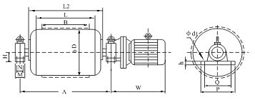 YDB型隔爆油冷式电动滚筒安装尺寸图及选型参数|YDB电动滚筒|YDB油冷电动滚筒