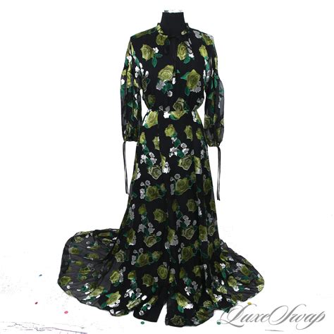TRULY EXCEPTIONAL : NEAR MINT ALICE & OLIVIA BLACK AND GREEN CHIFFON ...