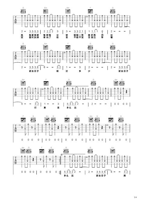 逝去的日子 吉他 扫描版 Beyond 吉他谱 和弦谱,简谱,五线谱