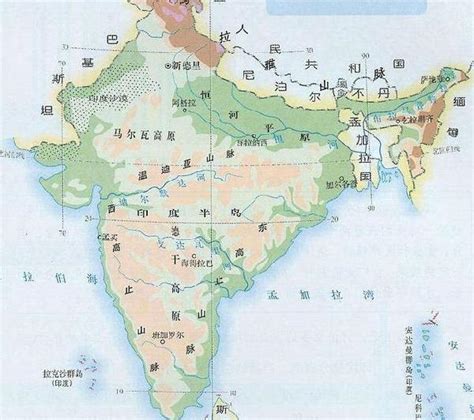 印度地图中英文对照版全图 - 中英世界地图 - 地理教师网