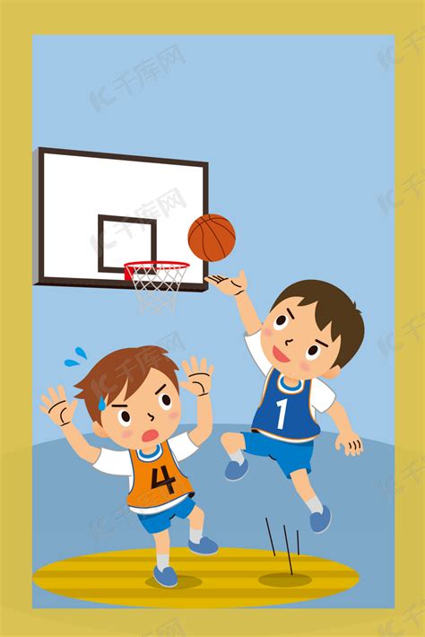 秋季运动会男孩打篮球手绘卡通海报背景图片免费下载-千库网