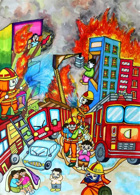 卡通手绘消防安全原创插画素材免费下载 - 觅知网