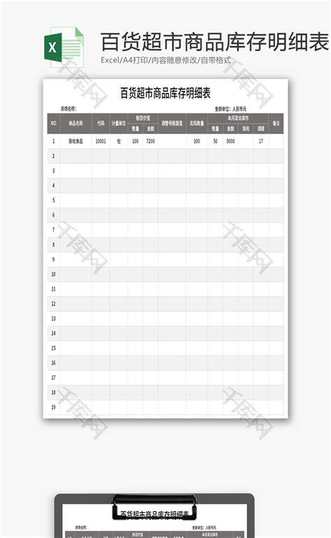 超市商品库存明细表Excel模板_千库网(excelID：142971)