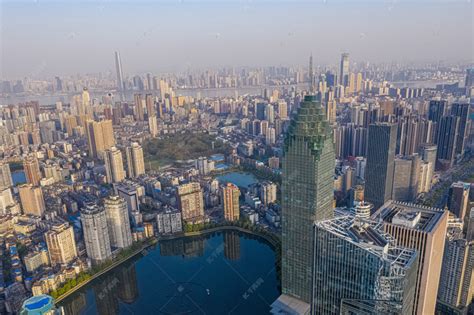 武汉城市建筑群晴天CBD西北湖俯视航拍摄影图配图高清摄影大图-千库网