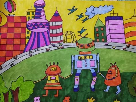 三年级更简单的科幻画,三年级的科幻画,小学三年级科幻画简单_大山谷图库