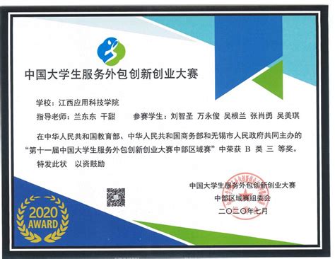 我院学生荣获中国大学生服务外包创新创业大赛二等奖