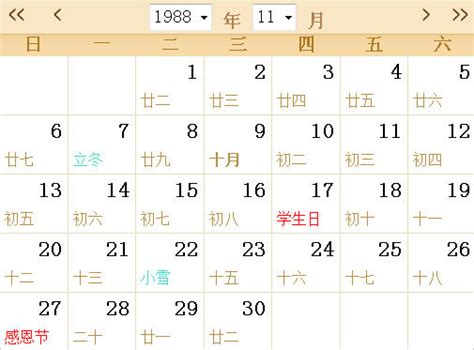 1988全年日历农历表 - 第一星座网