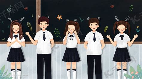毕业典礼之学校的青少年青春飞扬高考插画图片-千库网