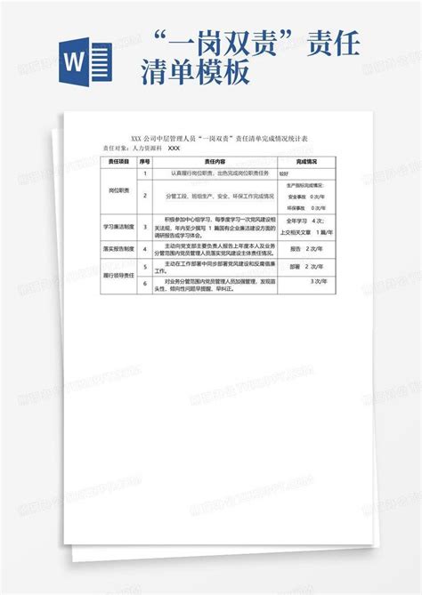 “一岗双责”责任清单Word模板下载_编号qvgjmjxb_熊猫办公