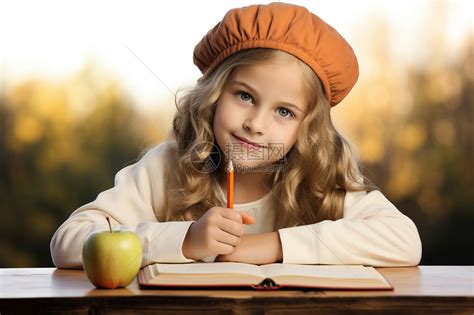 书桌前的可爱小女孩高清图片下载-正版图片600599514-摄图网