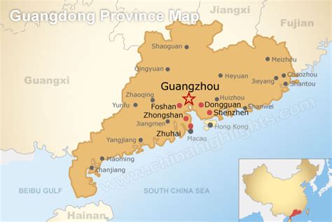 Guangdong Map Showing Attractions & Accommodation
