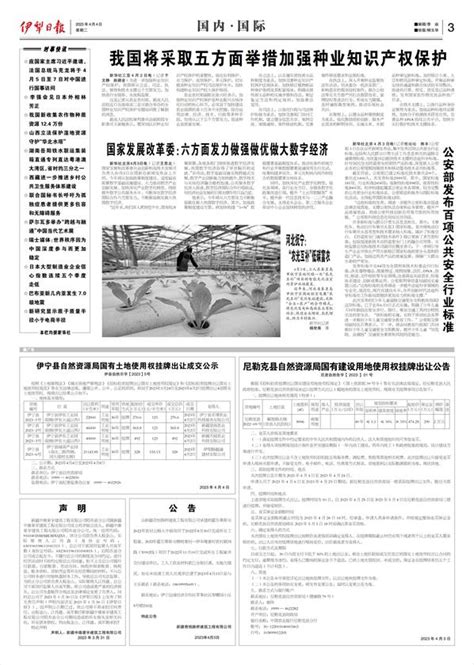 伊犁日报汉文版 -03版:国内国际-2023年04月04日