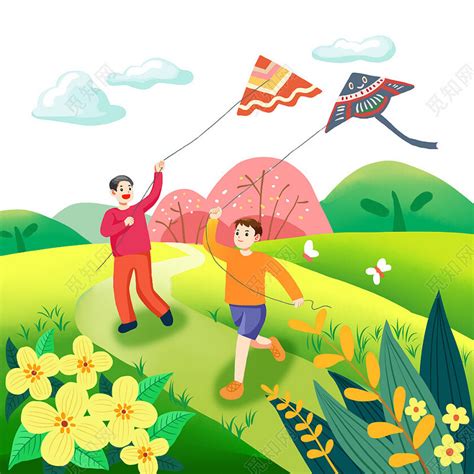 春天放风筝插画图片下载-正版图片400110004-摄图网