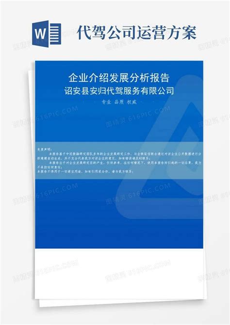 诏安县安归代驾服务有限公司介绍企业发展分析报告word模板免费下载_编号vn5aod843_图精灵