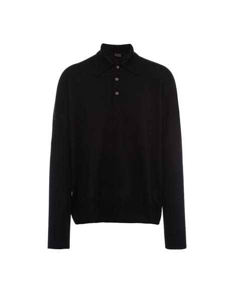 Mens Cashmere Polo Shirt Black | Prada Knitwear • Theatre Senza