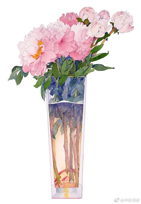 水彩瓶中花图片