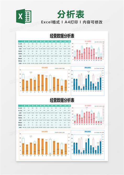 彩色清新经营数据分析表模版Excel模板下载_熊猫办公